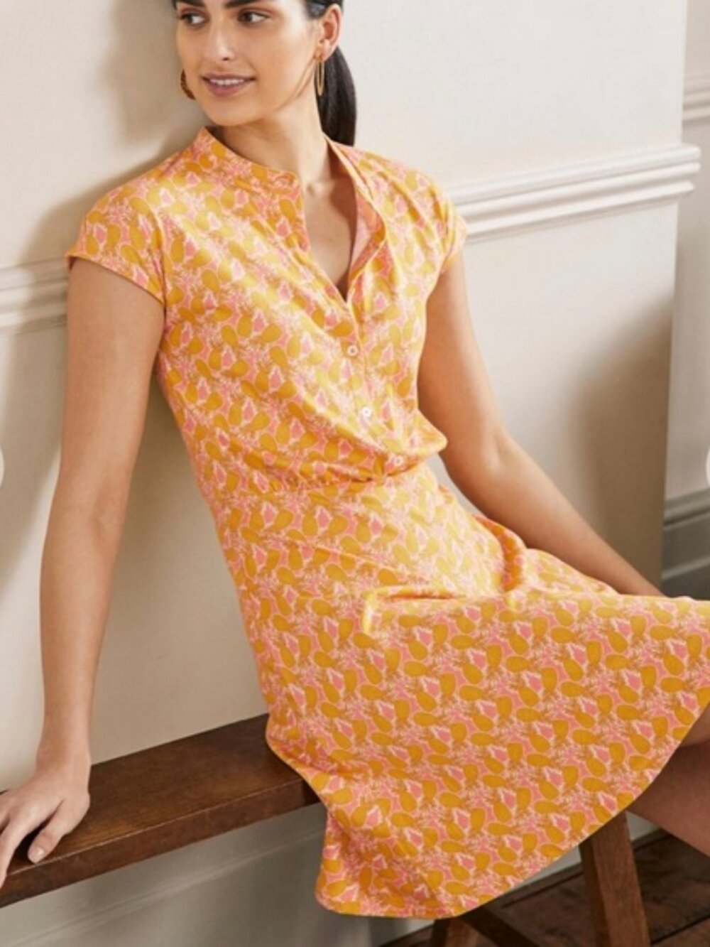 BODEN Pineapple Print Flirty Casual Spring/Summer Dress 10P